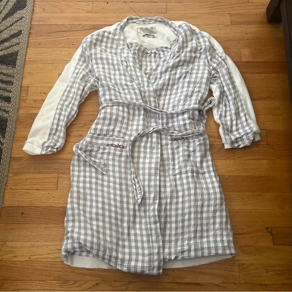 Anthropologie Other - Anthropologie Grey Gingham Fleece Robe Size Medium